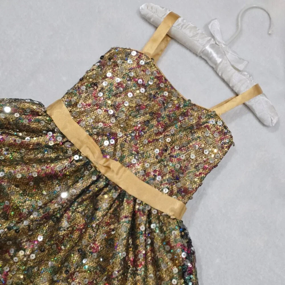Sophia Young Limited Girls Gold Sequin Satin Mesh Layered Tutu Party Gown EUC 2T